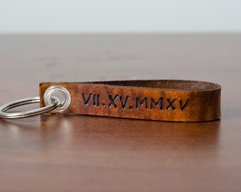 Custom Roman Numerals Date Leather Keychain - Accessory, Anniversary Gift, Custom Keychain, Wedding Gift,