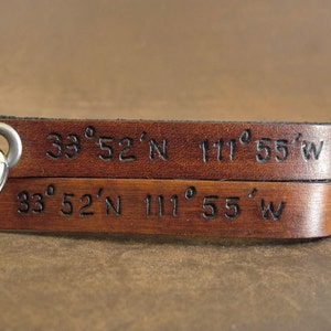 Coordinate Latitude and Longitude Leather Keychain - Customize with Your Location