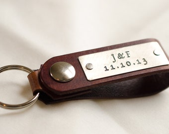 Anniversary  Personalized Leather Key Chain Accessory, Gift, Custom Keychain, Wedding Gift, Initials and Date Custom Leather Keychain