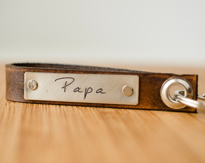 Papa Skinny Leather Key Chain Personalized Leather Key Chain Accessory, Anniversary Gift, Custom Keychain, Wedding Gift,