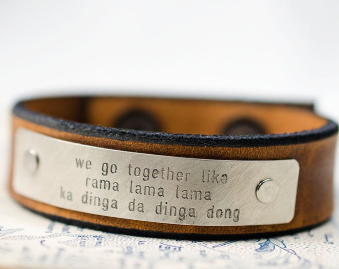 We Go Together Like - Grease Lyrics -  Adjustable Leather Snap Cuff with Engraved Metal Plate