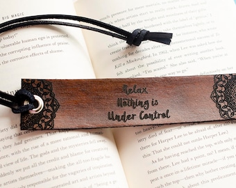 Relax Nothing is Under Control Mandala Engraved Leather Bookmark