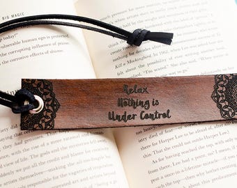 Relax Nothing is Under Control Mandala Engraved Leather Bookmark