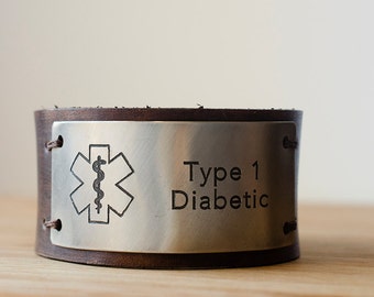 Custom Medic Alert on Distressed Leather Cuff