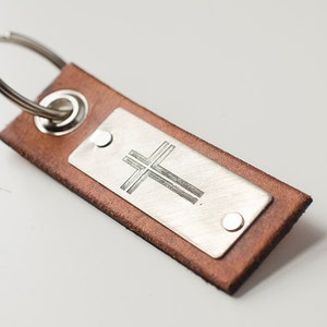 Cross Christian Custom Leather Keychain Scripture image 3