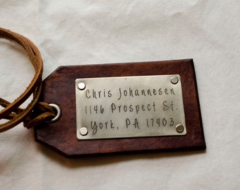 Travel Leather Luggage Tag, Custom Leather Tag, Personalized Luggage Tag, Customizable Hand Carved Leather Luggage Tag