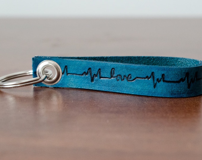 Love Heartbeat Leather Keychain - Accessory, Anniversary Gift, Custom Keychain, Wedding Gift,