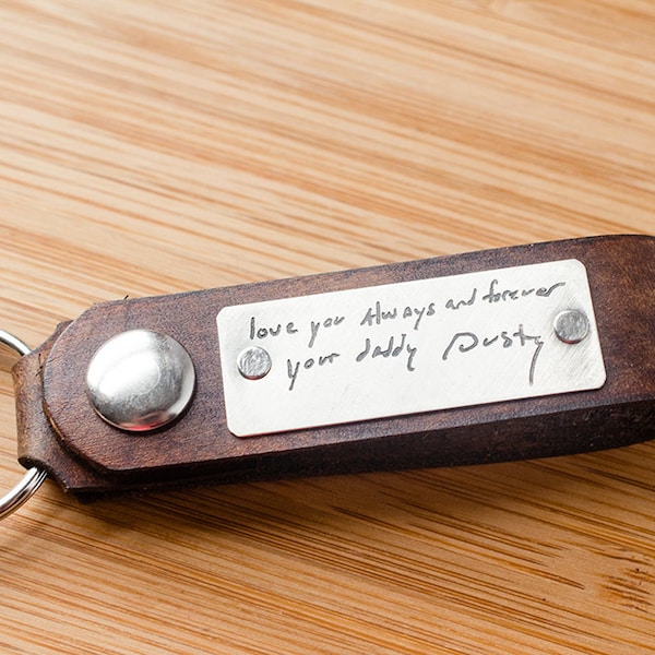 Your Handwriting Custom Leather Snap Keychain - Personalized Leather Key Chain