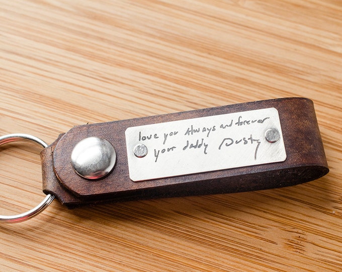 Your Handwriting Custom Leather Snap Keychain - Personalized Leather Key Chain