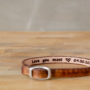 Love you most-special date- secret message Leather Bracelet