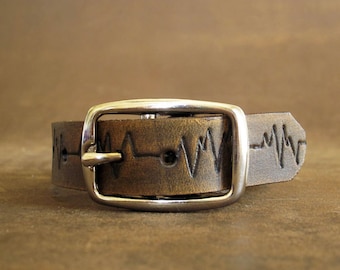 Heartbeat Lifeline Cuff on Distressed Dark Brown Leather