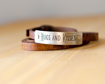 Hugs & Kisses - Custom  Adjustable Leather Wrap Bracelet