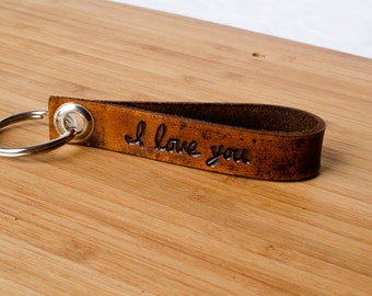 I Love You Custom Leather Keychain with Personalized Date - Accessory, Anniversary Gift, Custom Keychain, Wedding Gift,