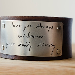 Your Custom Handwriting on Distressed Leather Cuff image 1