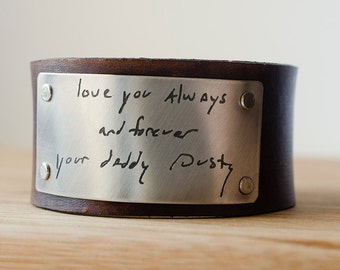 Your Custom Handwriting on Distressed Leather Cuff