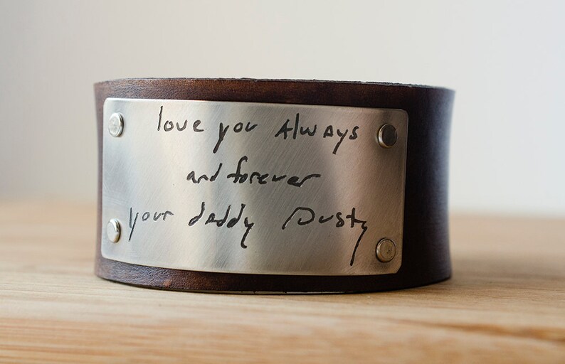 Your Custom Handwriting on Distressed Leather Cuff image 1