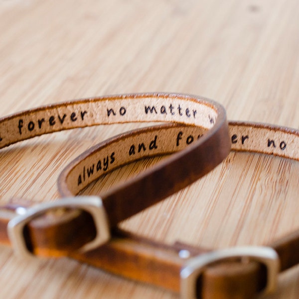 His and Hers  Pet Names Skinny Adjustable Leather Bracelet - Set of Two