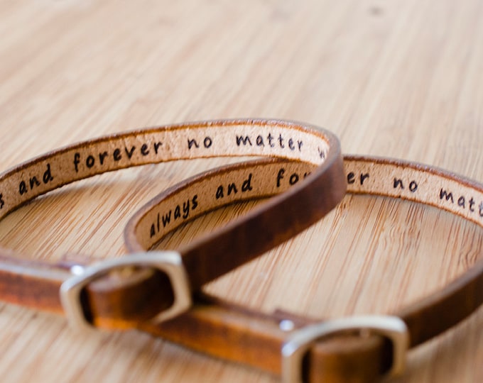 His and Hers  Pet Names Skinny Adjustable Leather Bracelet - Set of Two