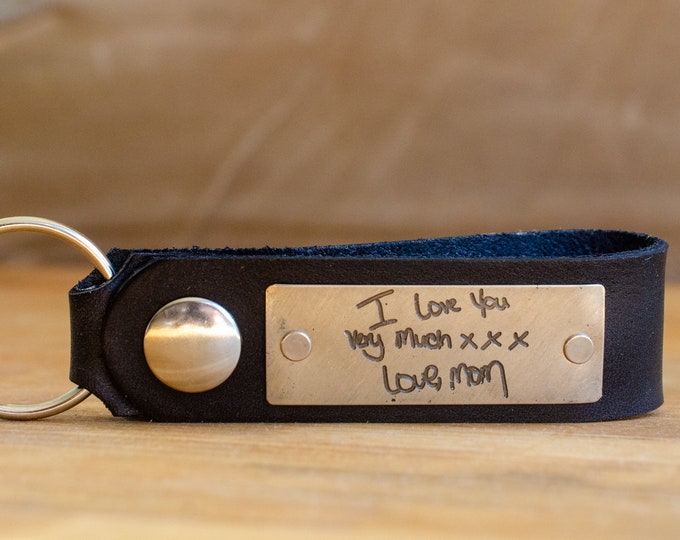 I love you very much  Custom Handwriting Leather Snap Keychain - Personalized Leather Key Chain