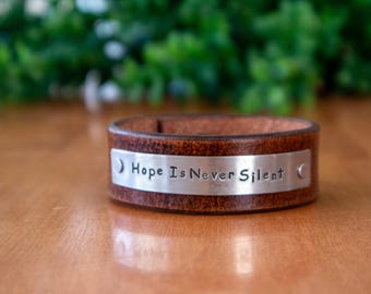 Hope Is Never Silent Leather Cuff