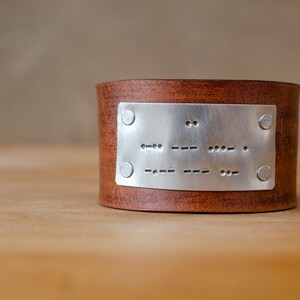 I love you in morse code Distressed leather cuff