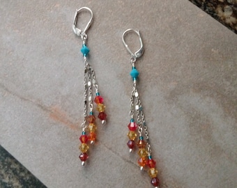 Crystal Tassel Earrings, Swarovski Crystal Tassel Earrings, Sterling Lever backs, Sunset or Lakeside colors, Boho Look