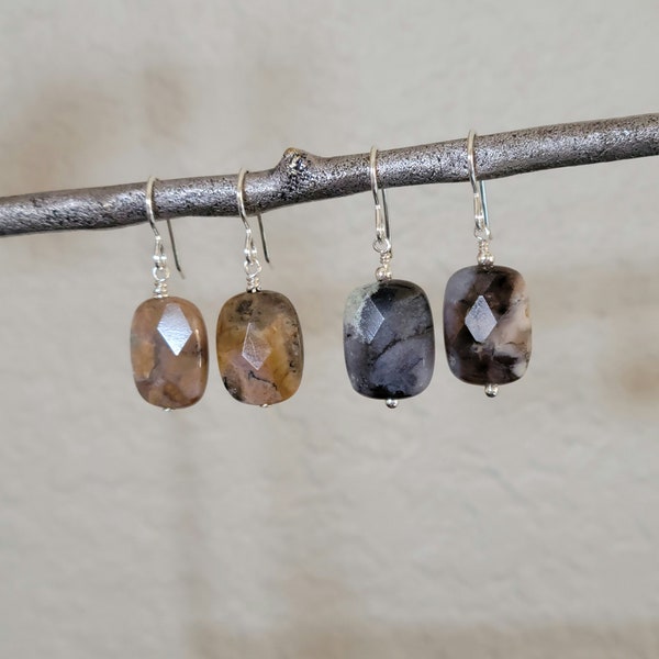 Natural Agate Earrings, Faceted Natural Agate Earrings, Two Color Choices of Agate Stones, Great Faceting and Polish, Sparkly Stones