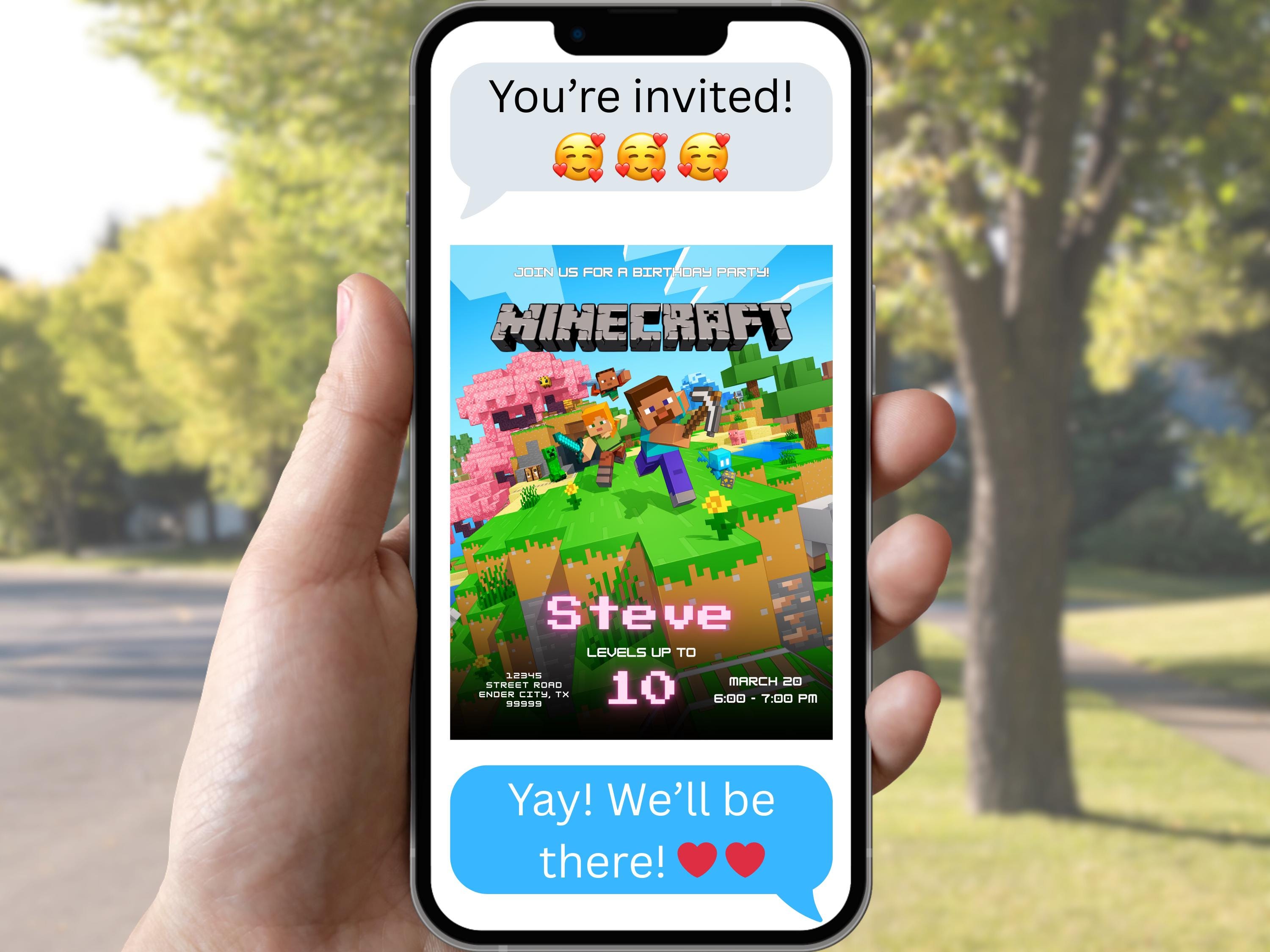 Editable Minecraft Birthday Invite