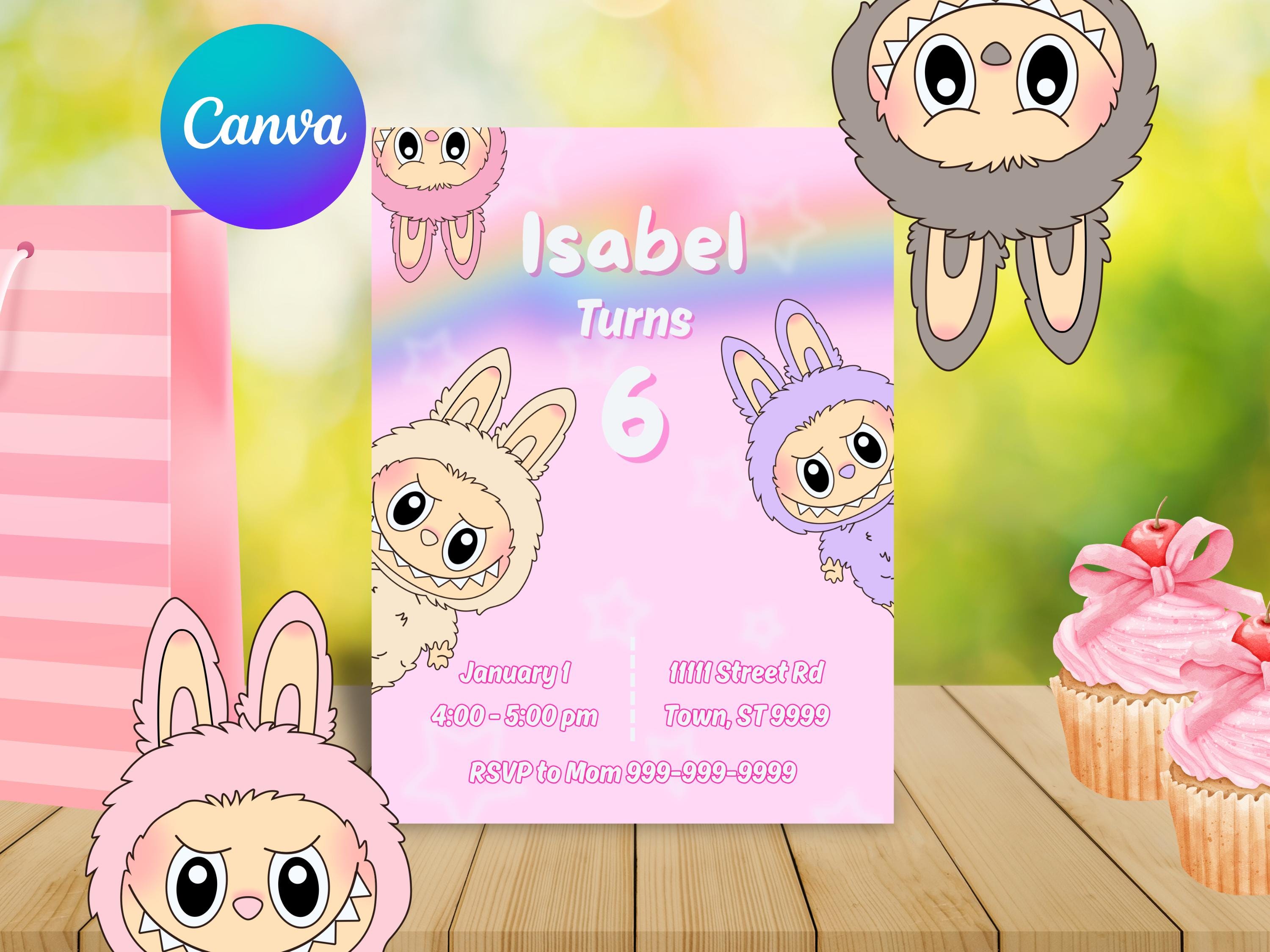 Labubu Invites Editable the Monsters Labubu Birthday Invite, Pink Labubu Birthday ...