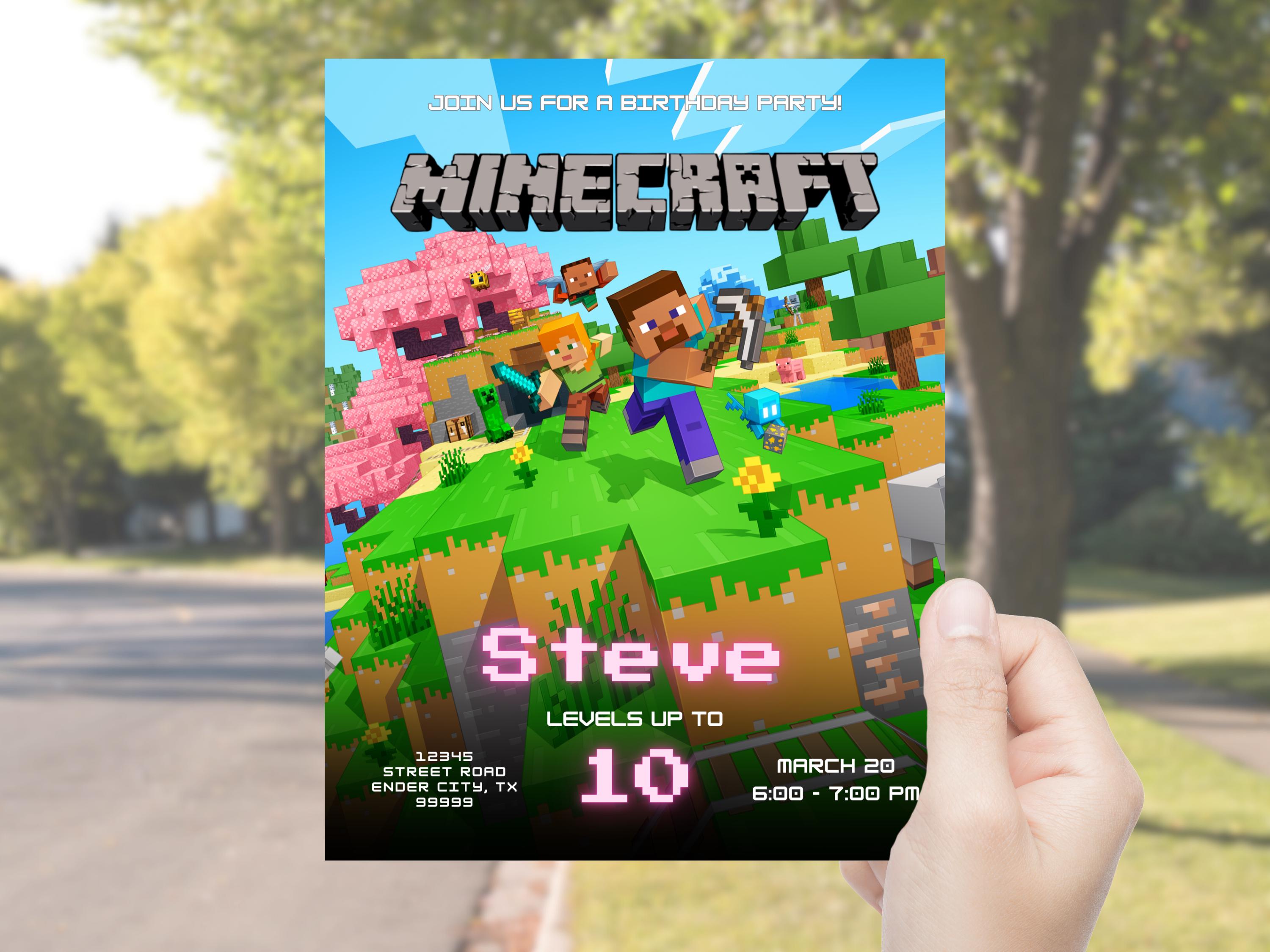 Editable Minecraft Birthday Invite