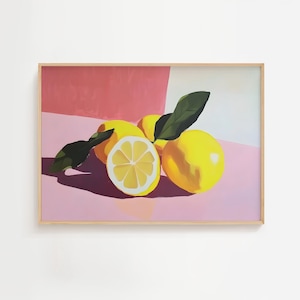 Zitronen-Druck | Minimalistische Zitrus Wandkunst | Sommer Küche Dekor | Pastell Früchte Illustration | Digitaler Download