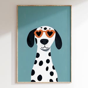 Minimalist Dalmatian Wall Art Print | Heart Sunglasses Dog Poster | Modern Teal Pet Decor | Cute Dog Kids Room Art | Digital Download
