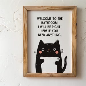 Funny Bathroom Cat Art Print | Toilet Cat Art | Pet Portrait Cat Wall Decor | Cat Lover Mom Gift | Quirky Bathroom Art