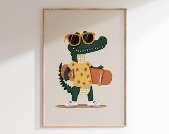Skateboarding Crocodile - Wall Art for Kids - Kids Room Decor (Digital Download)