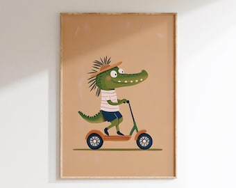 Alligator on Scooter Art Print | Eclectic Nursery Decor (Digital Download)