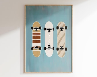Retro Skateboards - Wall Art for Kids - Modern Blue Decor (Digital Download)