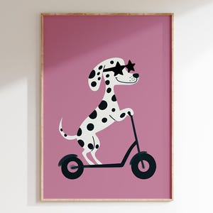 Scooter Dalmatian Wall Art | Cool Cute Dog Puppy Print | Kids Room | Pink Nursery Girl's Decor | Star Sunglasses Poster | Instant Download