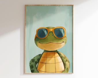 Schildkröte Sonnenbrille Druck - Wand Kunst für Kinder - Strand Haus Kunst (Digitaler Download)
