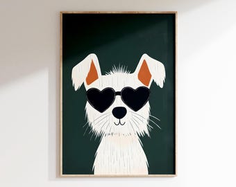 Dog Print | Minimalist Puppy with Heart Sunglasses (Digital Download)