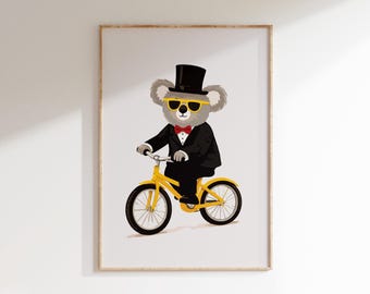 Dapper Koala in Suit on Bicycle - Wall Art for Kids (Digital Download)