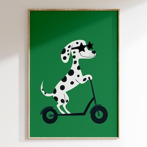 Scooter Dalmatian Wall Art | Cool Cute Dog Puppy Print for Kids Room | Emerald Green Decor | St Patrick's Theme Poster | Instant Download