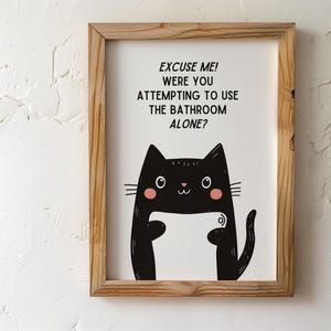 Funny Bathroom Cat Art Print | Toilet Cat Art | Pet Portrait Cat Wall Decor | Cat Lover Mom Gift | Quirky Bathroom Art
