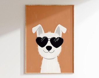 Dog Print | Heart Sunglasses, Orange Nursery Decor (Digital Download)