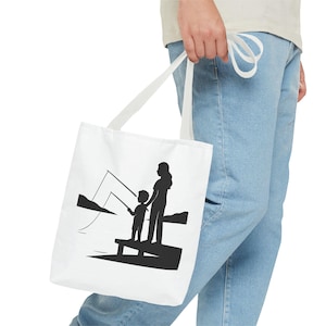Beach Vibes Tragetasche, Angeln Erinnerungen Mama und Sohn, Outdoors Nature Carryall, Küstenurlaub Schultertasche, Geschenk für Fischer, Ocean Lover
