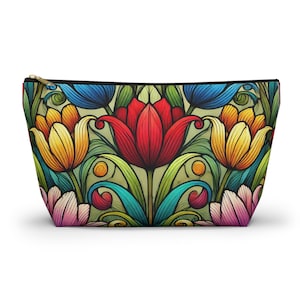 Bolsa de accesorios con diseño floral de tulipanes de colores, perfecta para viajes, maquillaje, regalos, organizadores y almacenamiento elegante.