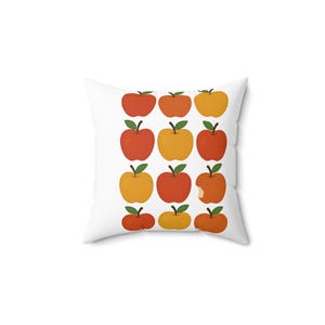 Cuscino quadrato con frutteto di mele, cuscino decorativo con frutta, decorazione per la casa ispirata alla natura, allegro arredo rustico, raccolto primaverile