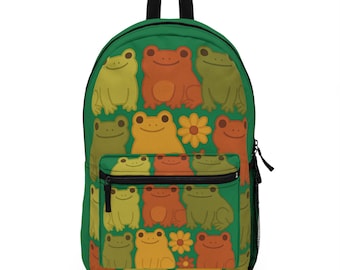 Whimsical Frog Backpack, Cute School Bag, Eco-Friendly Kids Backpack, Nature-Inspired Travel Bag, Ideal for Gifts & Adventures