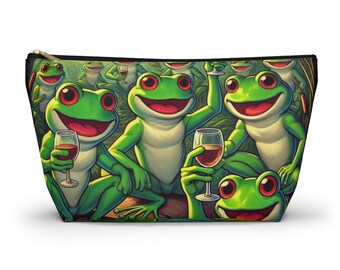 Accessory Pouch, Frogs Celebrating After a Storm Wine Cheerful Lily Pads, Nature Cosmetic Bag, Organizer Case, Zipper Pouch, Makeup Travel