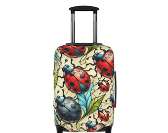 Vintage Ladybug Luggage Cover | Travel Accessory, Suitcase Protector, Custom Luggage Cover, Vacation Gear, Gift for Travelers