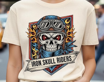Vintage bikerskalle PNG, Iron Skull Riders-logotyp (digital nedladdning)